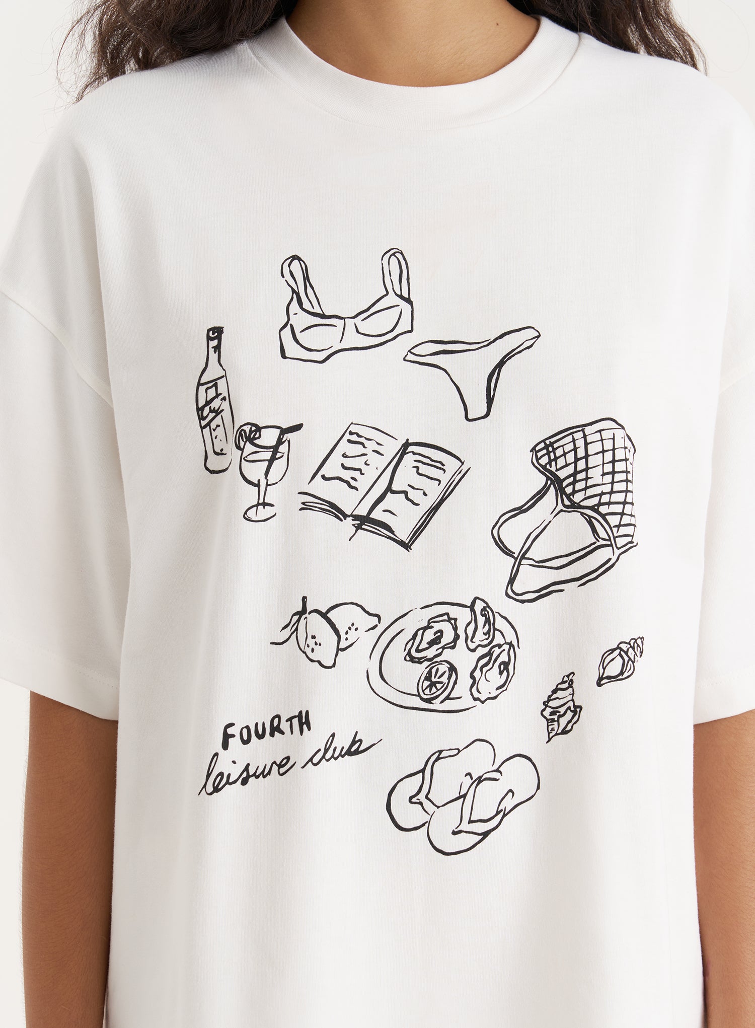 Cream Illustration Print Oversized T-Shirt
